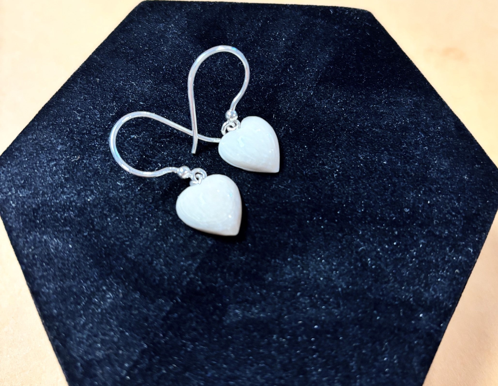 Ivory Jacks - Mammoth Ivory Puff Heart Drop Earrings