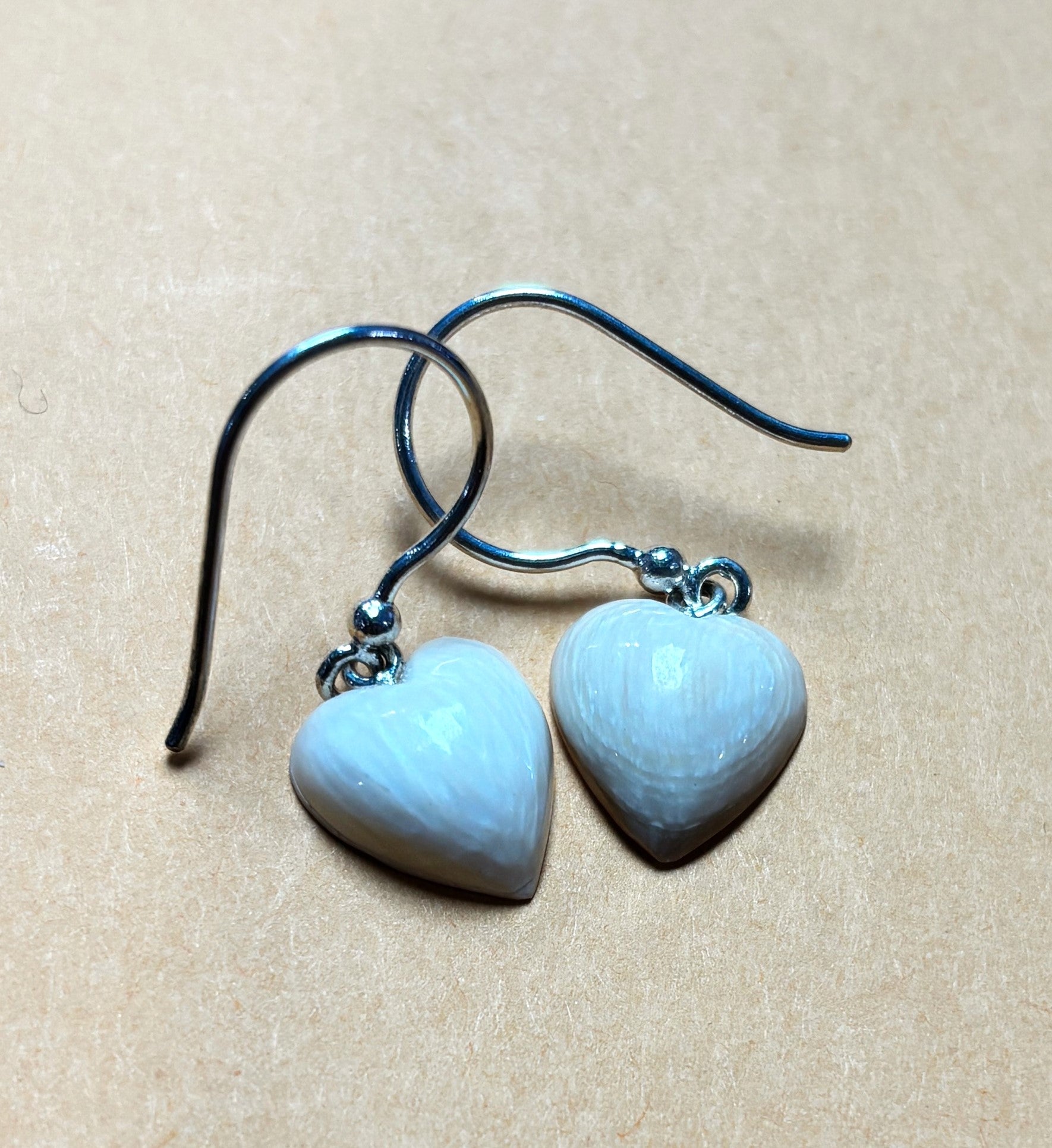 Ivory Jacks - Mammoth Ivory Puff Heart Drop Earrings