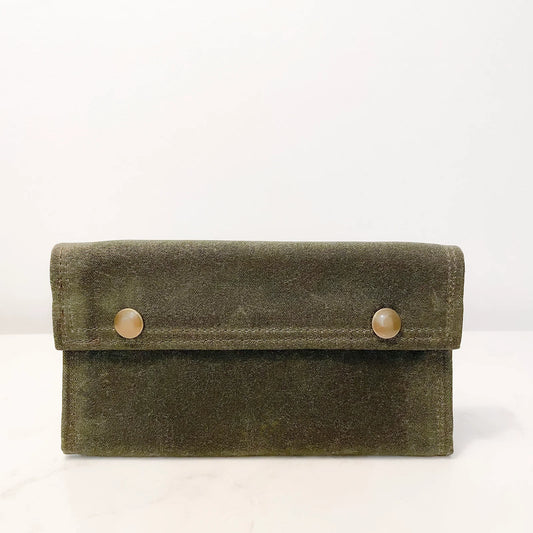 Rogue Industries - Waxed Canvas, bison leather and shearling Fly "Wallet"