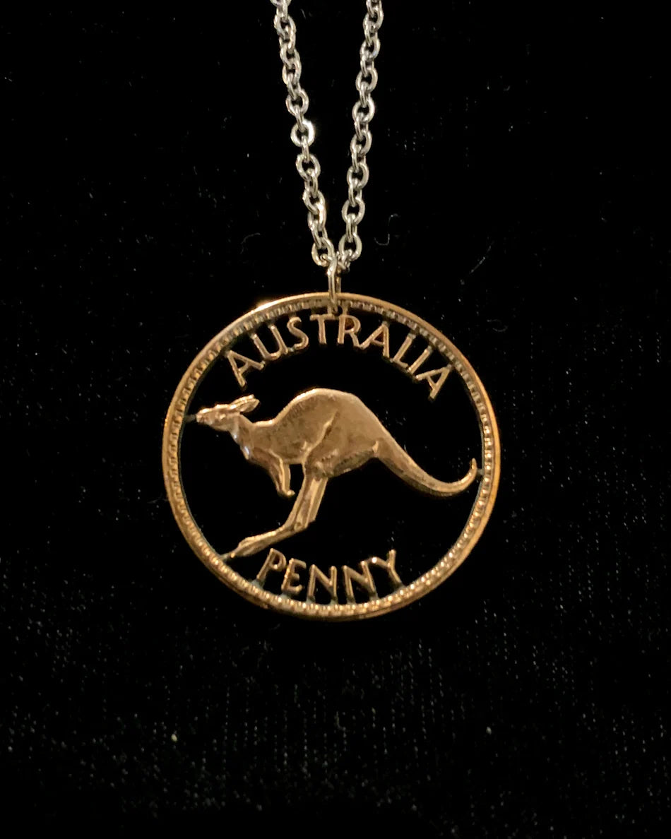 Australia Kangaroo, Penny - Hand Cut Coin Pendant