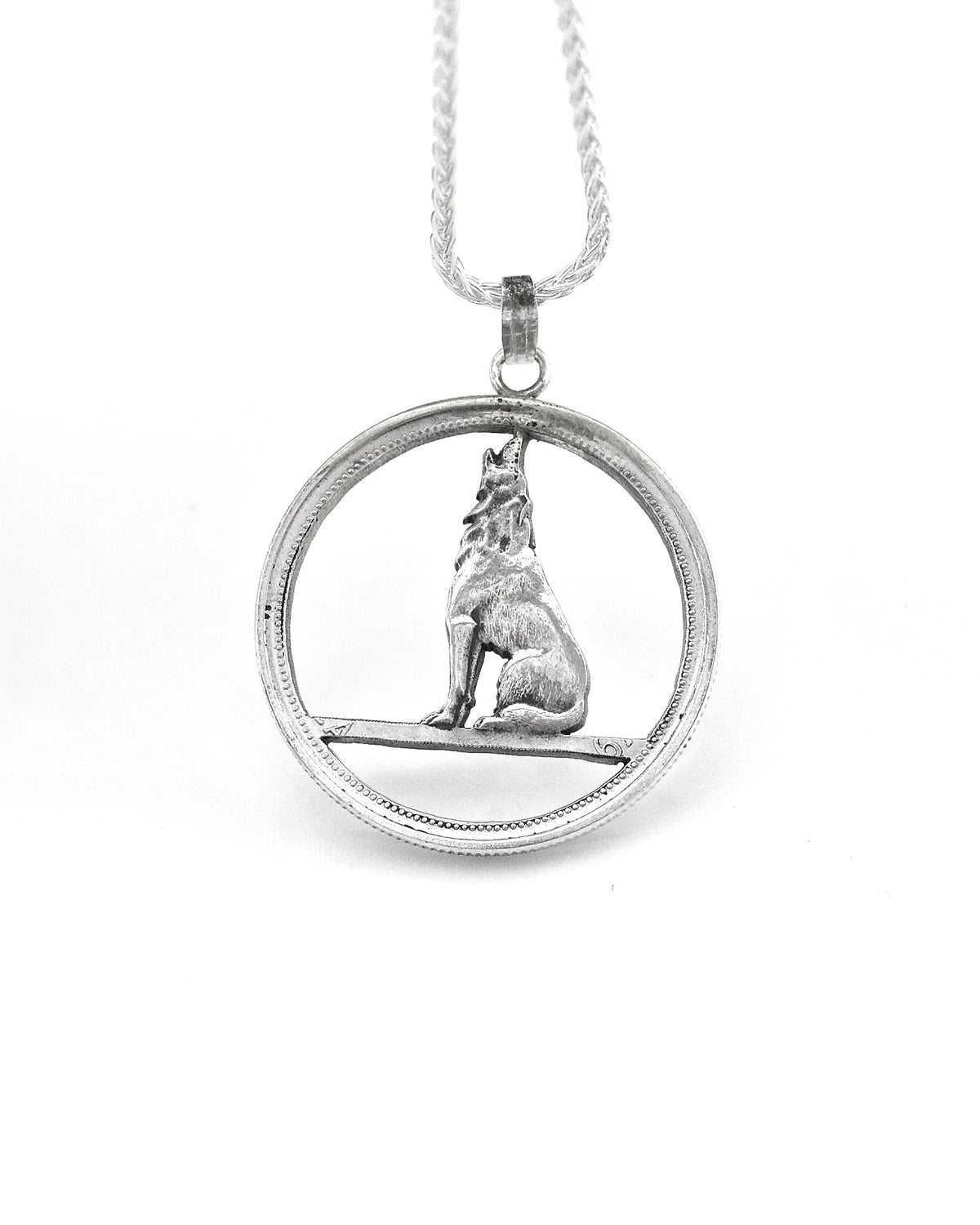 Canadian Wolf, 50 Cent - Hand Cut Coin Pendant