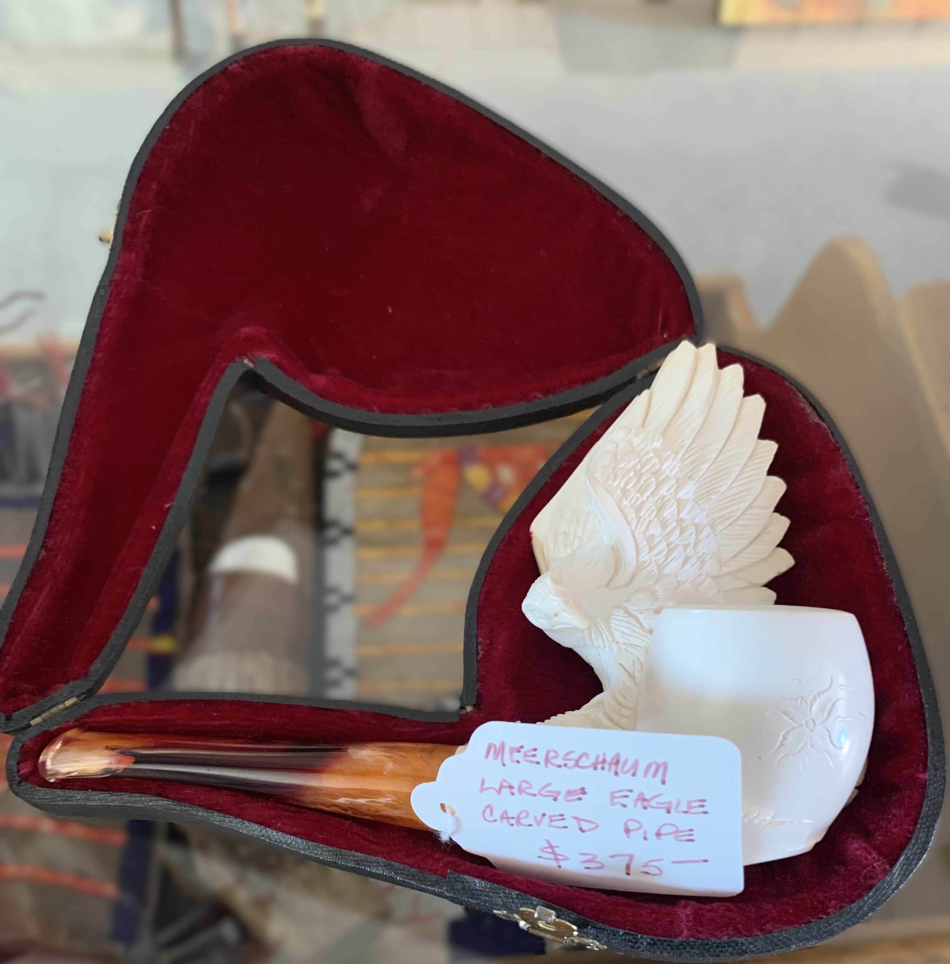 Meerschaum carved full spread wing eagle smoking pipe