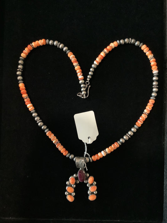 Silver Pearl Ranch - Navajo Spiny Oyster and Navajo Pearls with Naja Pendant