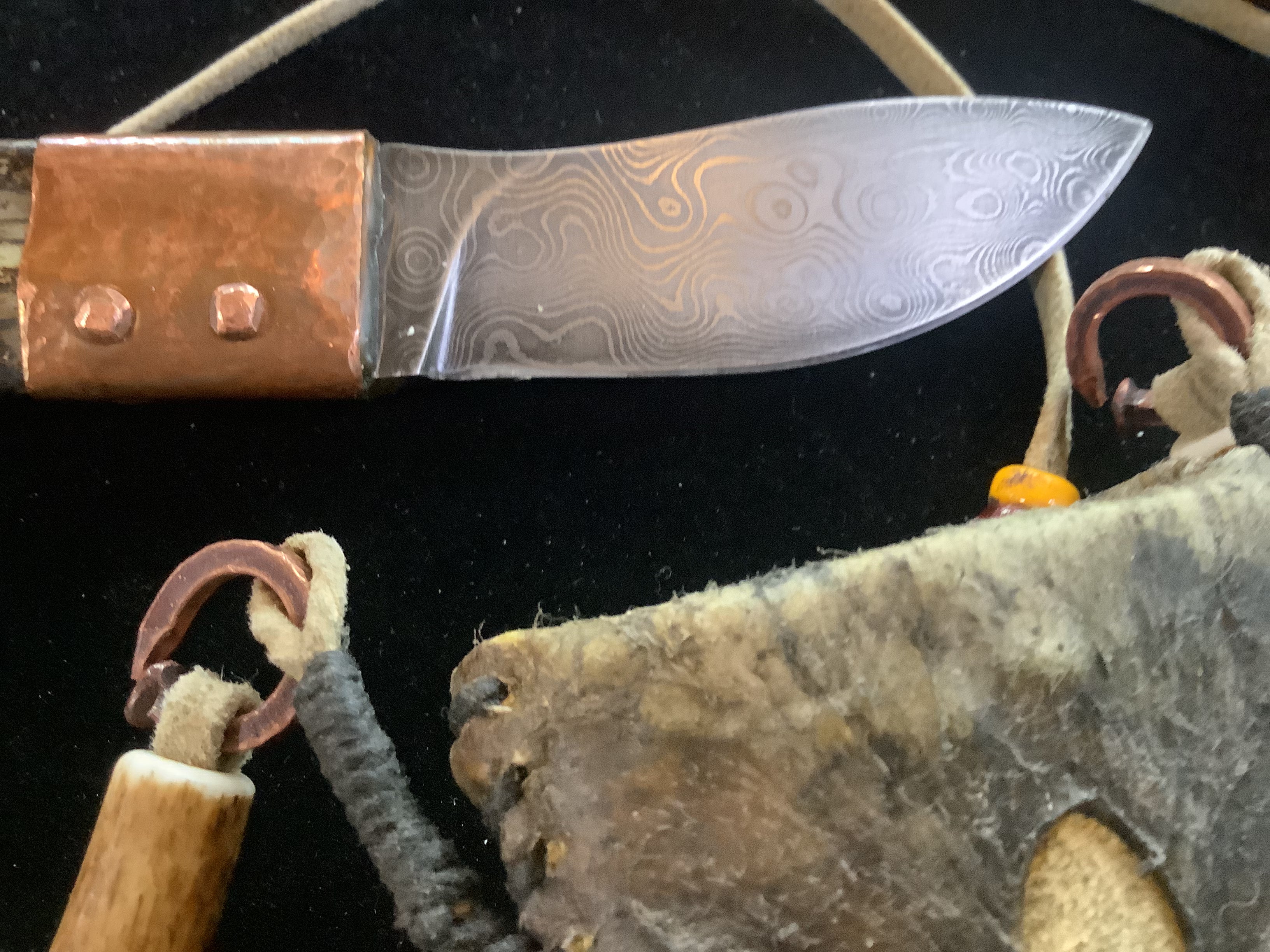 Mountain Lion Ulna-American Damascus steel neck knive
