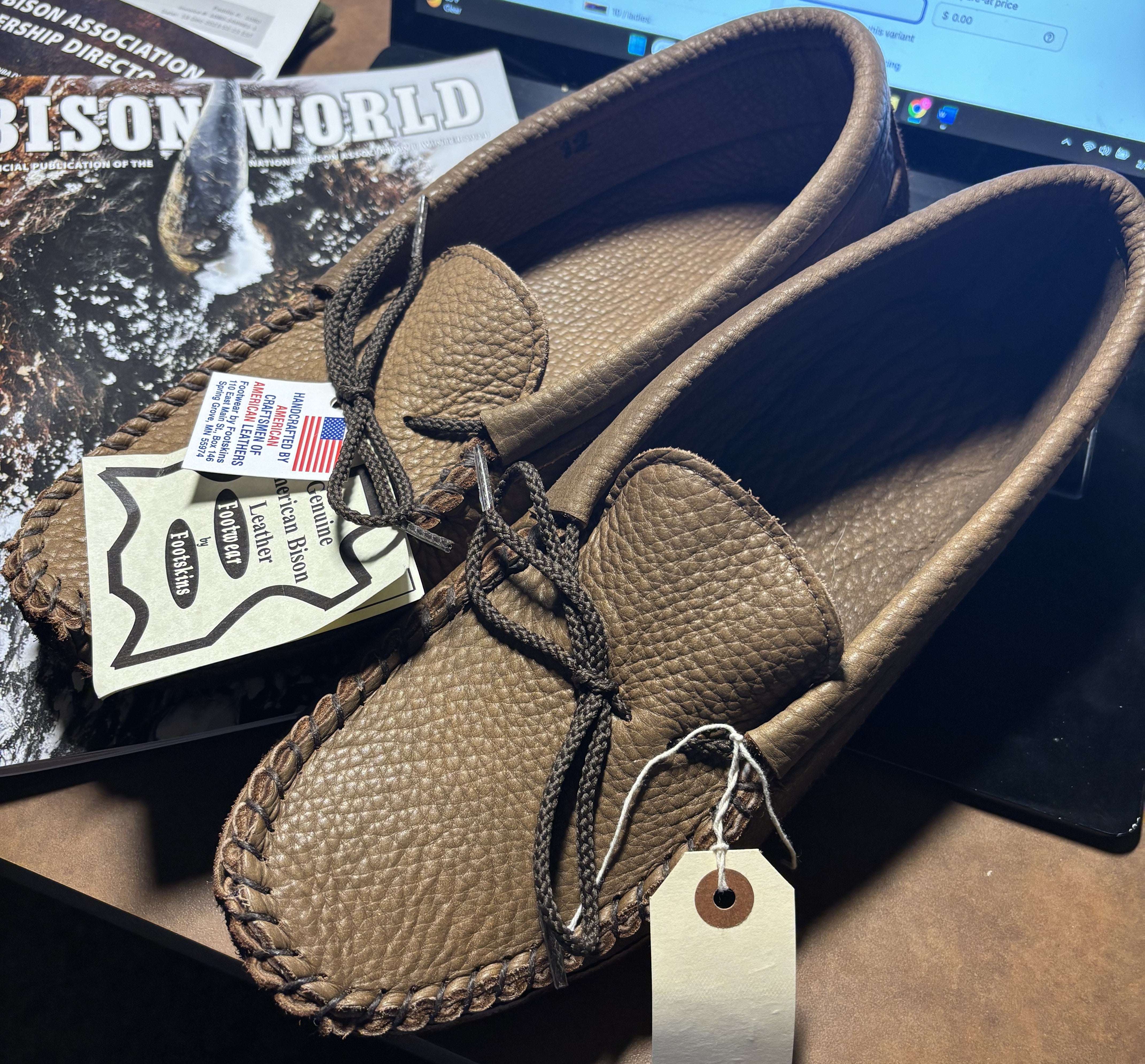 Footskins bison leather slipper/moccasins - style #4440