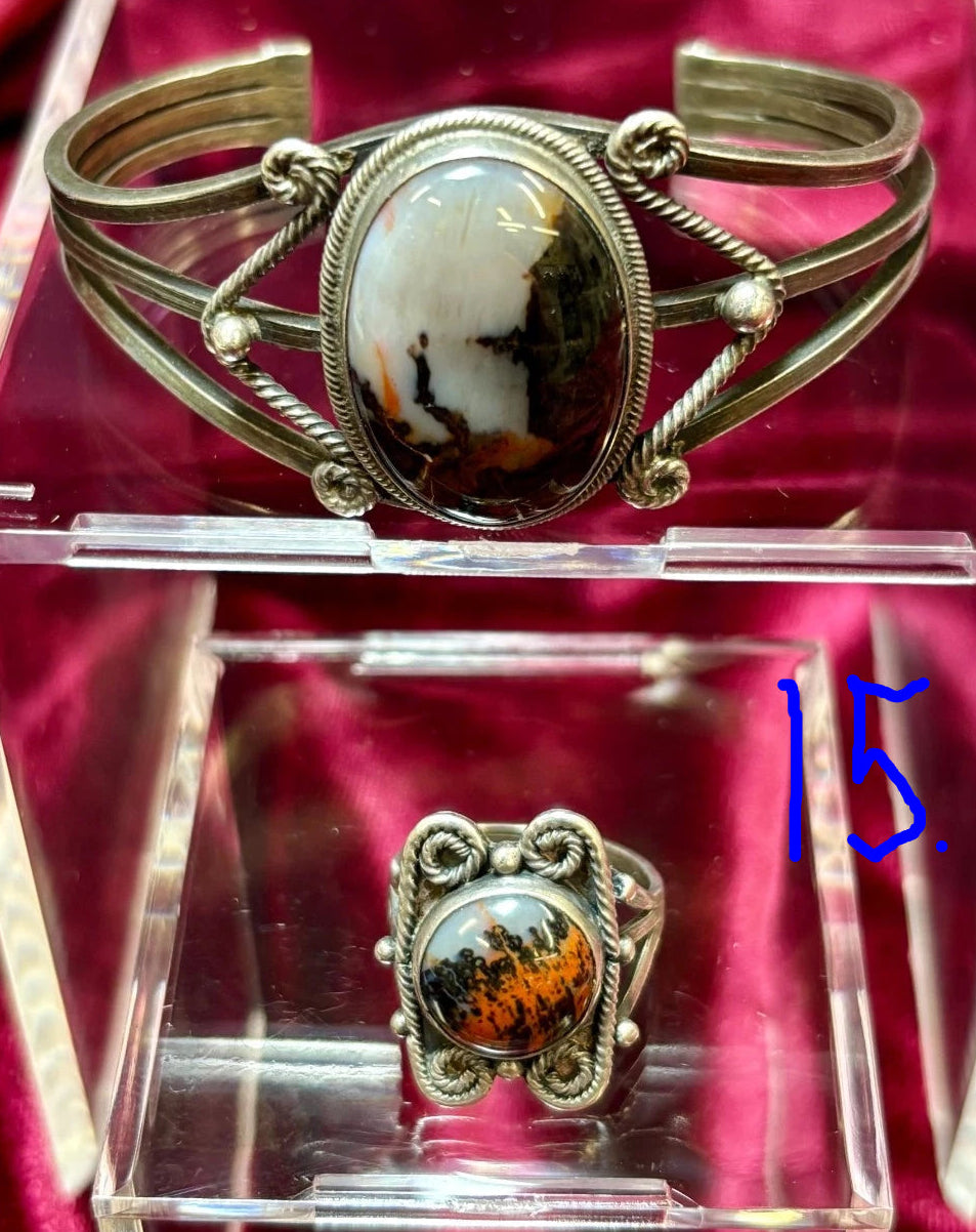 Sterling Silver and Petrified Wood bracelets - 1940's Native Made