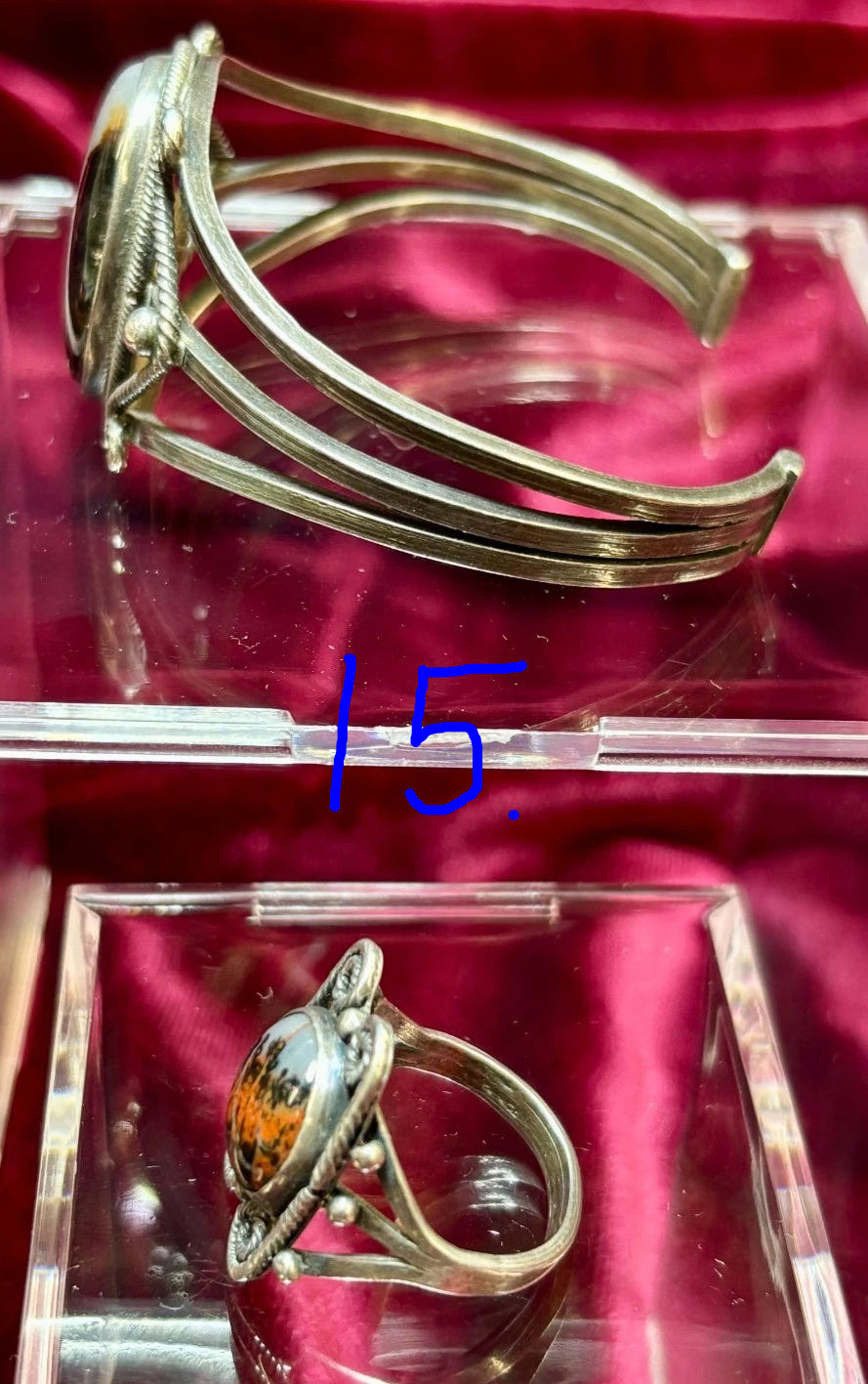 Sterling Silver and Petrified Wood bracelets - 1940's Native Made