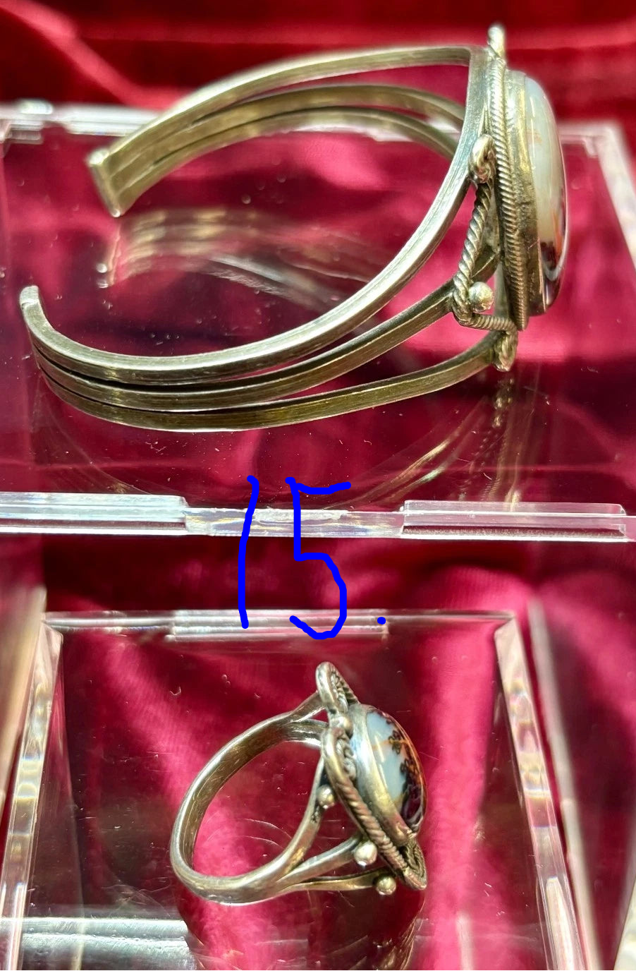 Sterling Silver and Petrified Wood bracelets - 1940's Native Made