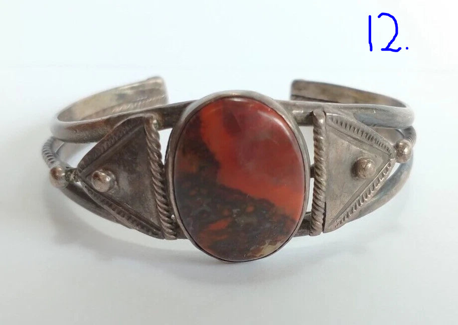 Sterling Silver and Petrified Wood bracelets - 1940's Native Made
