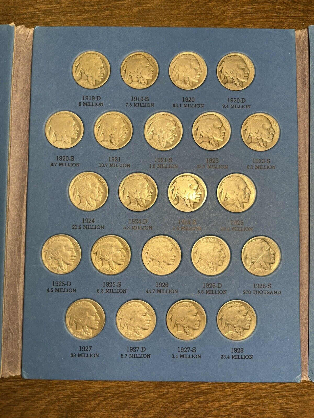 Buffalo Nickel collection in Whitman folder - partial collection