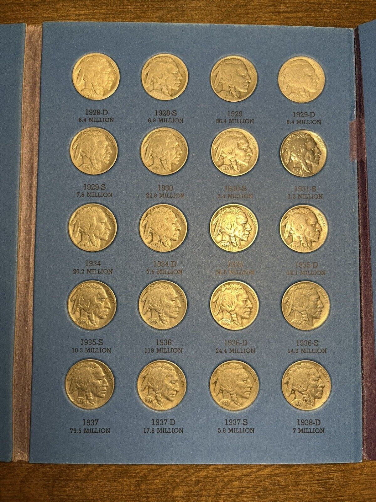 Buffalo Nickel collection in Whitman folder - partial collection
