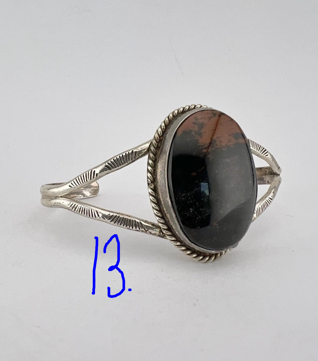 Sterling Silver and Petrified Wood bracelets - 1940's Native Made