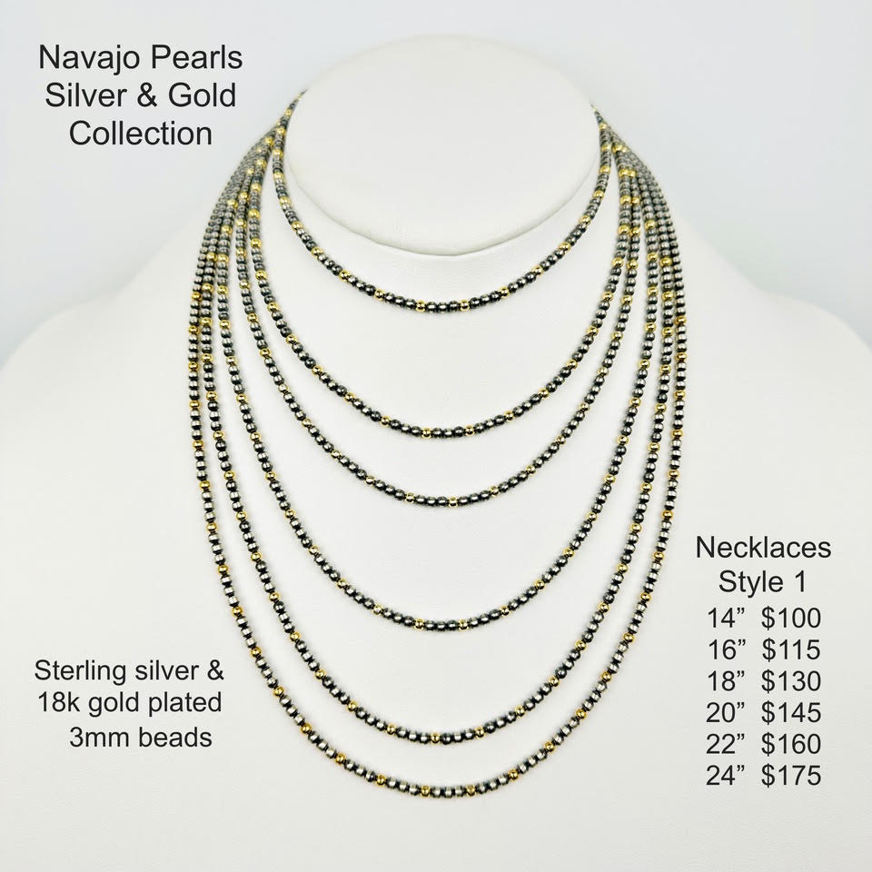 SPR - Navajo Pearls Silver and Gold - Style 1 Necklace