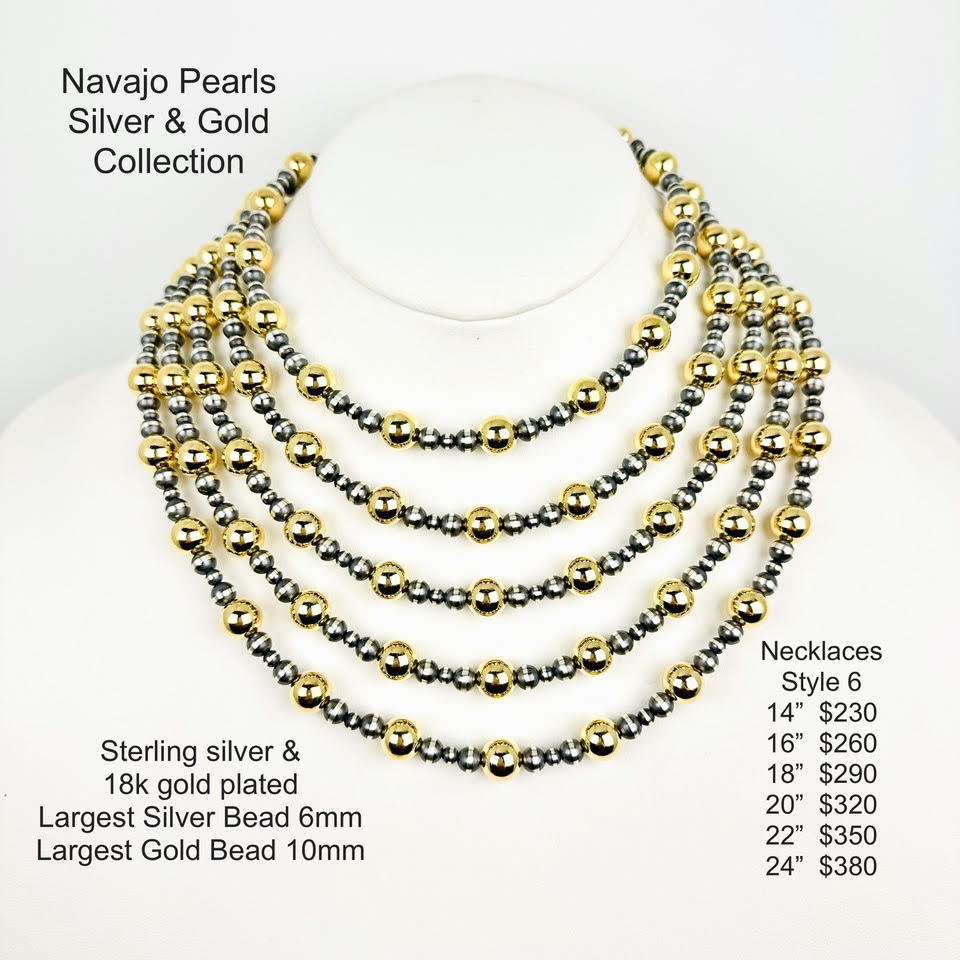 SPR - Navajo Pearls Silver and Gold - Style 6 Necklace 6