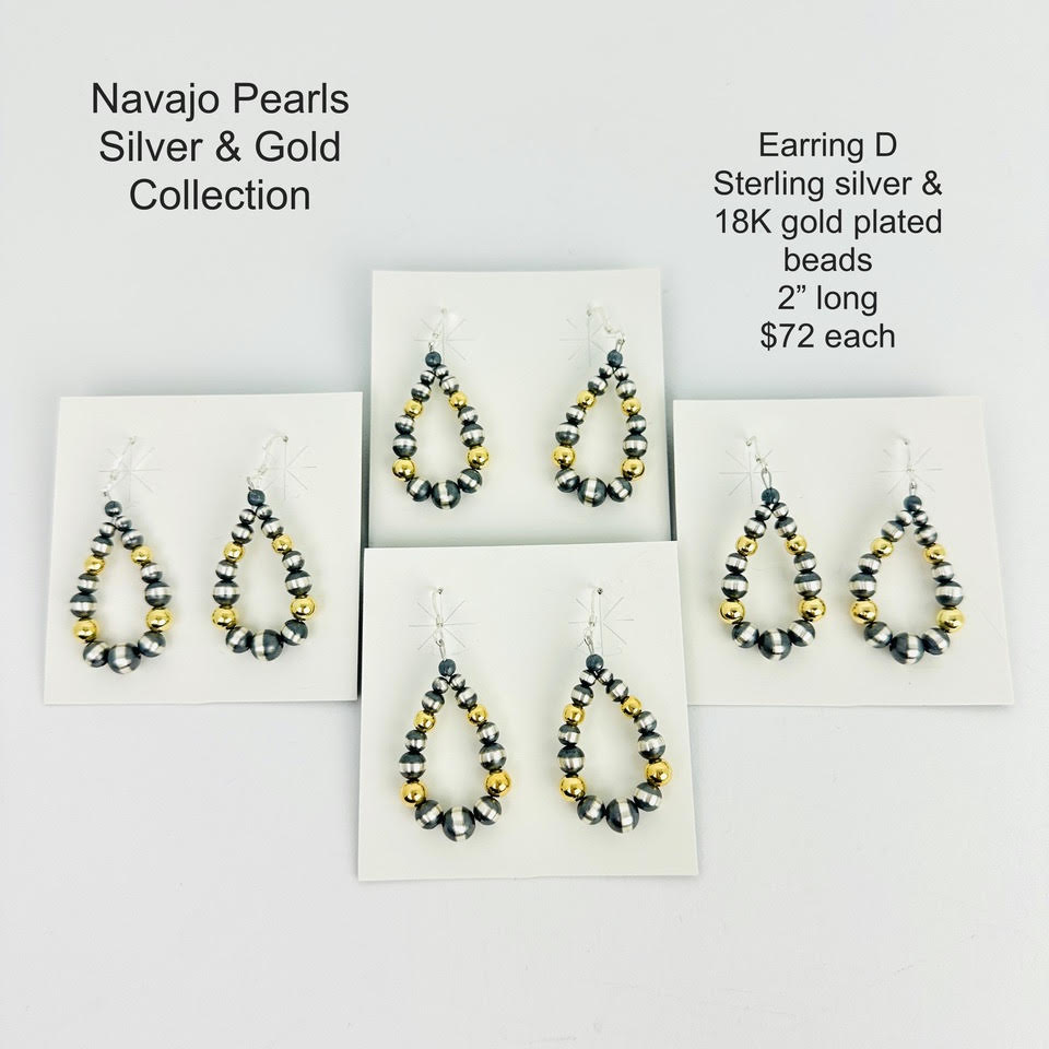 SPR - Navajo Pearls Silver and Gold - Style D Earrings