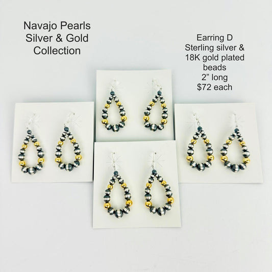 SPR - Navajo Pearls Silver and Gold - Style D Earrings