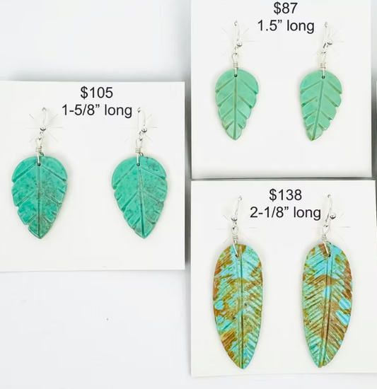 SPR - Carved Turquoise Feather Earrings
