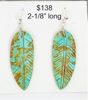 SPR - Carved Turquoise Feather Earrings