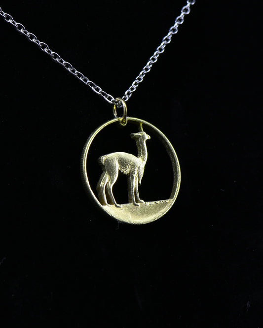 Peru – Vicuna coin - hand cut from a brass Peruvian Un Sol Deoro - Cut Coin Jewelry from Jarrett Leone in New Hampshire (Copy)