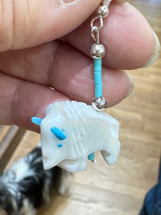 SILVER PEARL RANCH - Zuni Fetish - White Buffalo Earrings