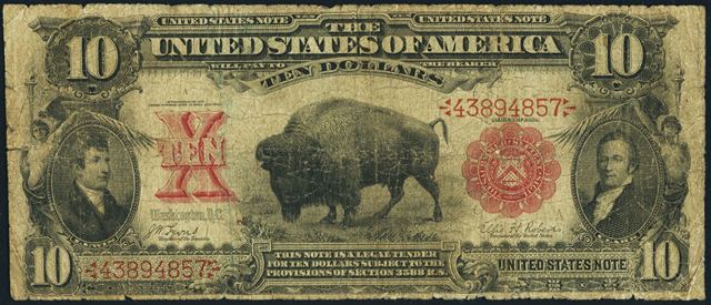 1901 Ten  "Bison" Dollar bison bill