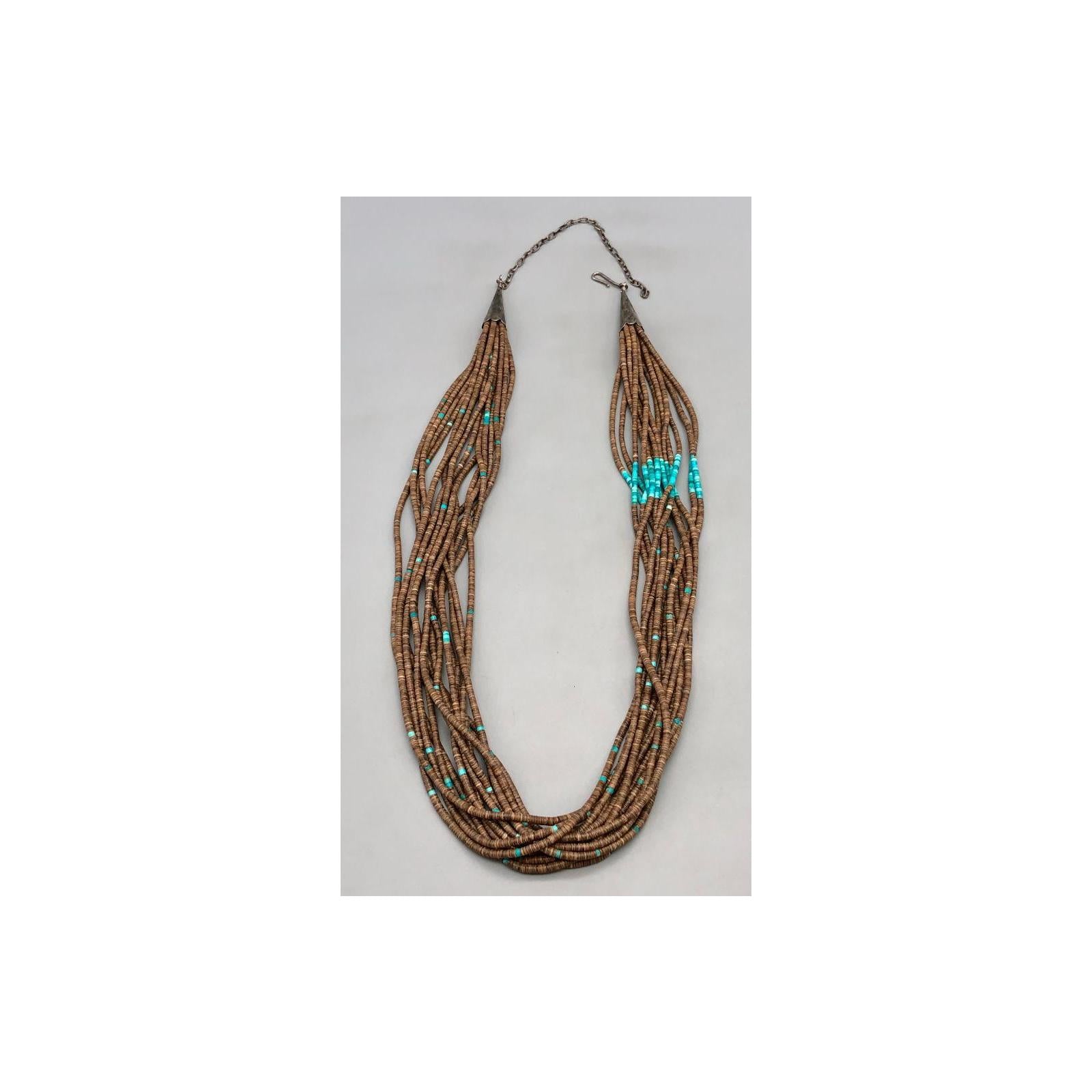 15-strand heishi and turquoise vintage necklace.