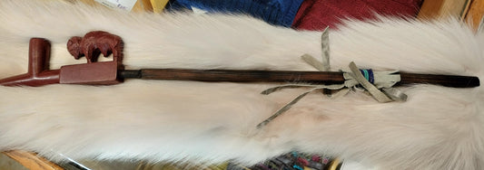 SOLD - Native American Pipestone Carved Buffalo Pipe