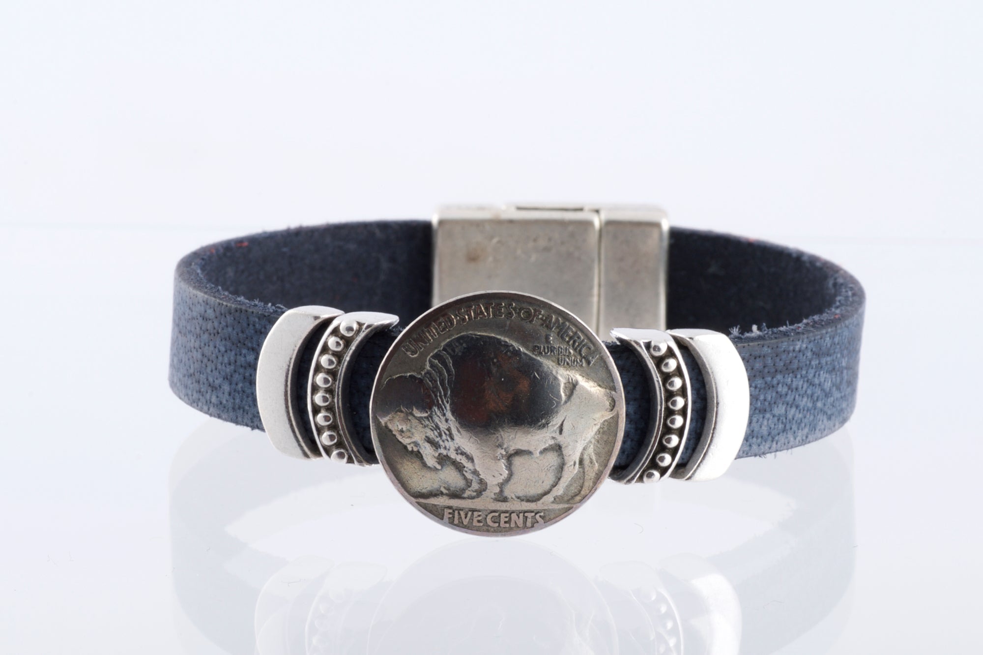 Cathy Crelling - Bracelets from Cathy Crelling.   Bison Leather / Silver / Buffalo Nickel
