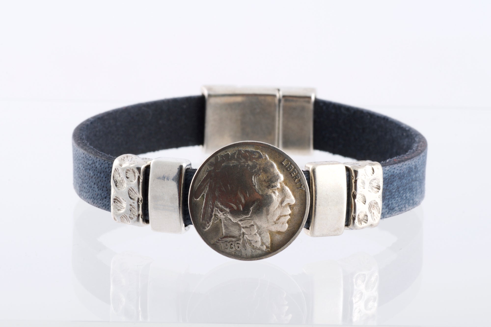 Cathy Crelling - Bracelets from Cathy Crelling.   Bison Leather / Silver / Buffalo Nickel