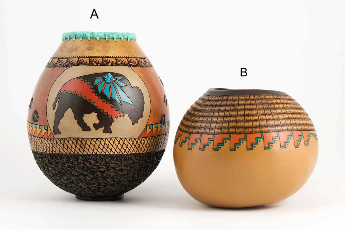 Hand painted, hand crafted gourd art by Andi Wardlaw