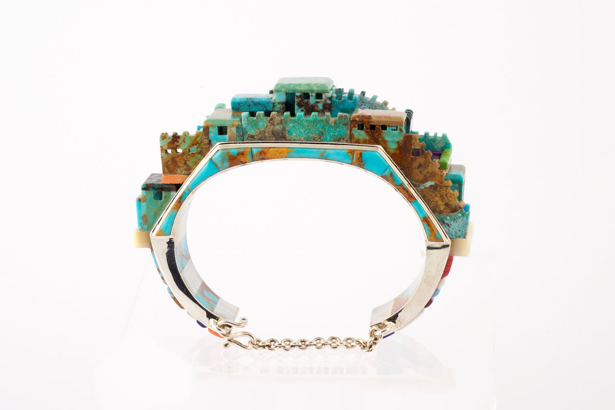 Cuff - Pueblo cuff bracelet No 1 - turquoise, mother-of-pearl and other semi precious stones.