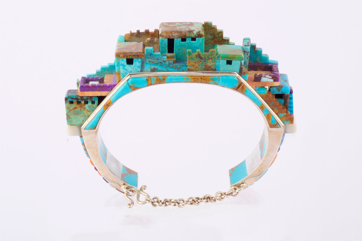 Cuff - Pueblo cuff bracelet No 2 - turquoise, mother-of-pearl and other semi precious stones.