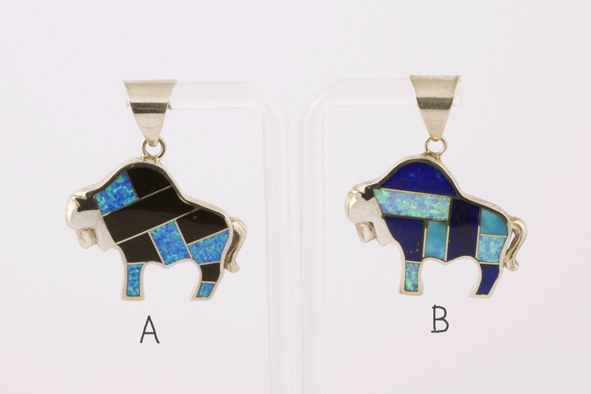 Sterling Silver Bison Inlaid with Opal, Turquoise and Lapis
