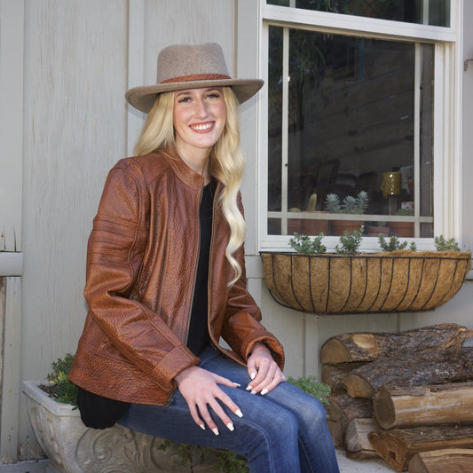 SALE SALE - Loma Vista of Texas - Ladies "Cinnamon Bubble"  bison leather biker style jacket
