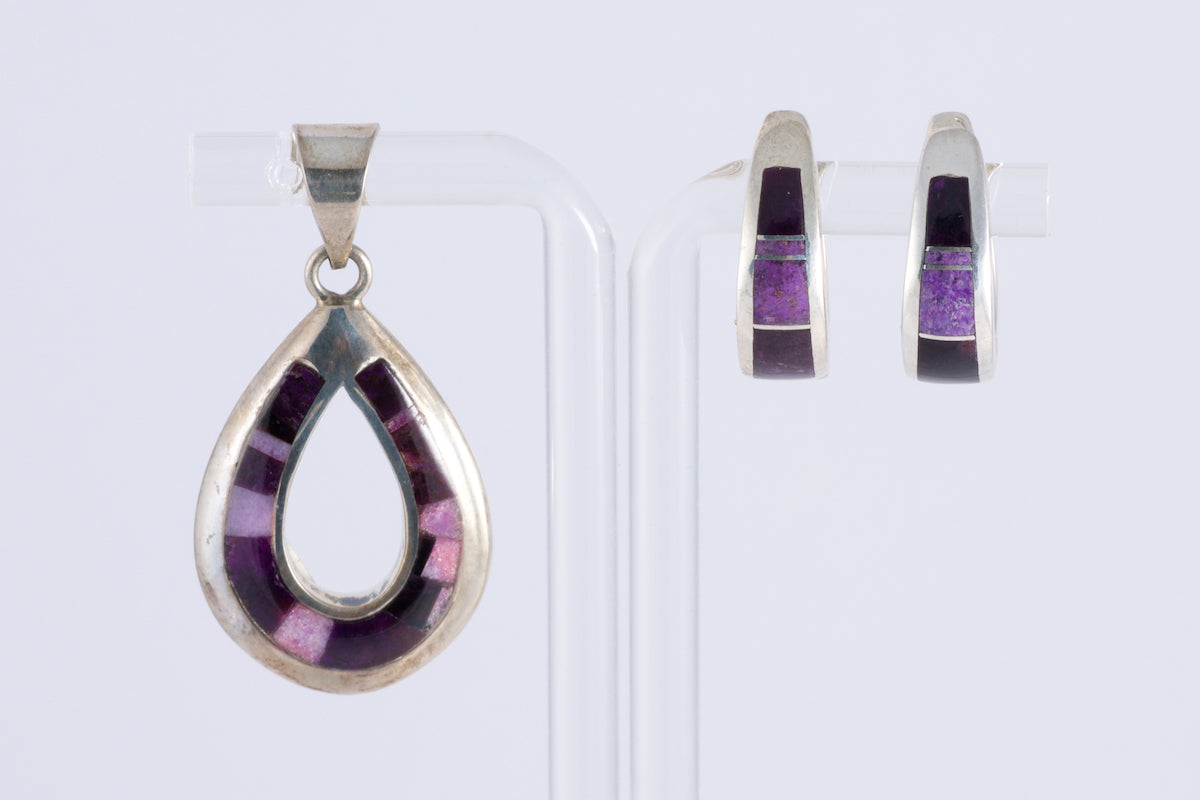 Set Sugalite and Sterling Silver Earrings and Pendant