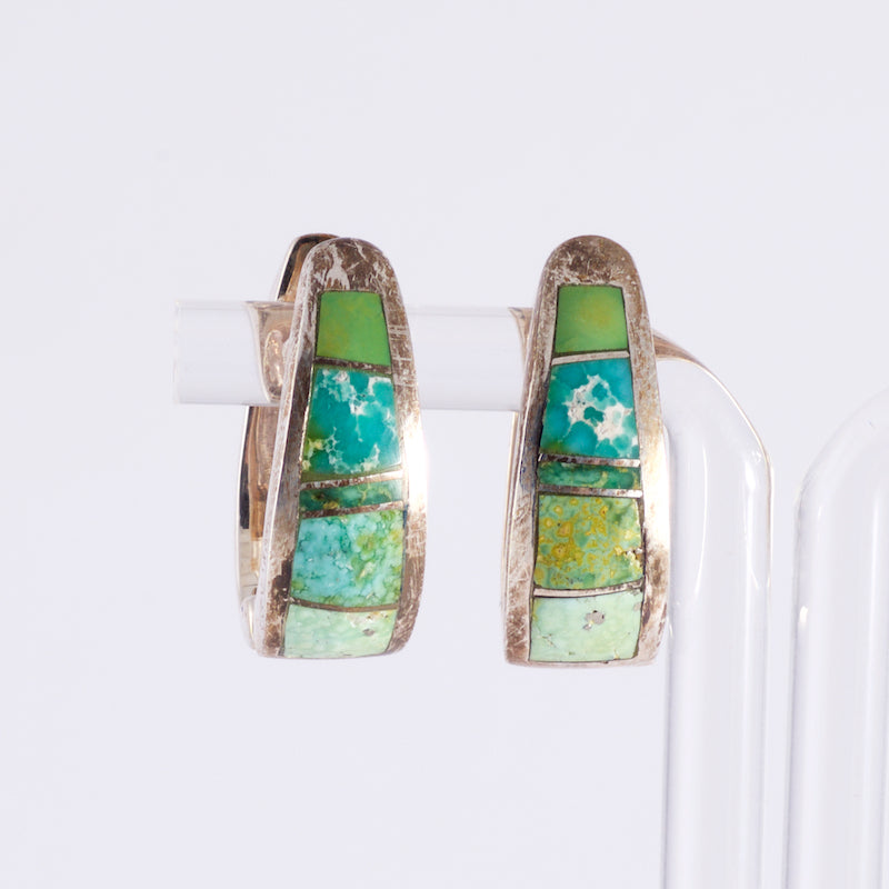 Earrings Sterling Silver Turquoise Inlay Huggy Type