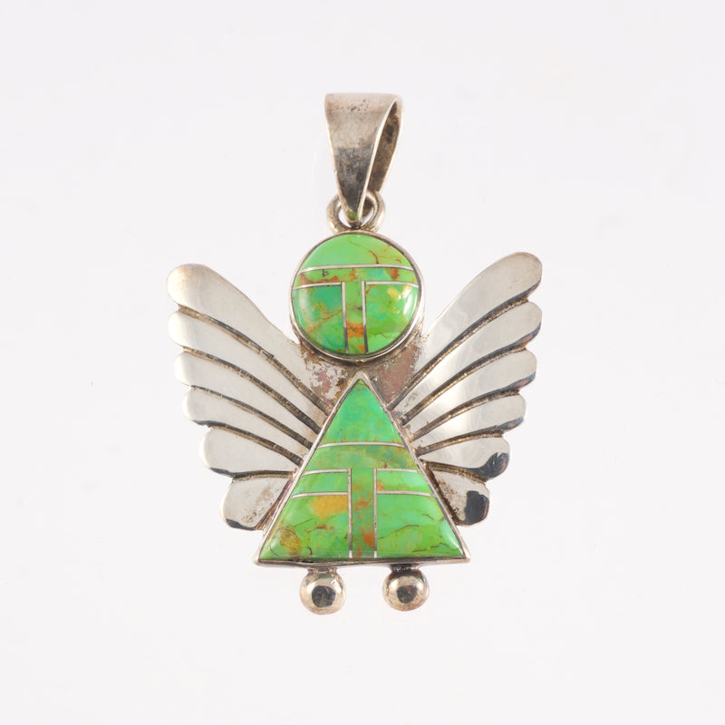 Sterling Silver and Inlaid Gaspeite Angel Pendant