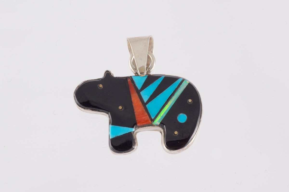 Sterling Silver and Jet Inlaid Bear Pendant