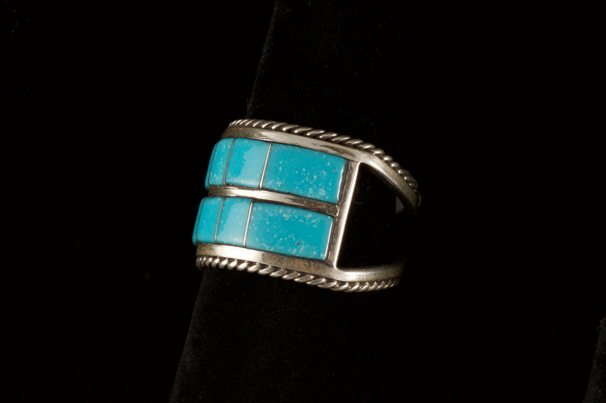 Women's Ring Turquoise Wide Channel Inlay