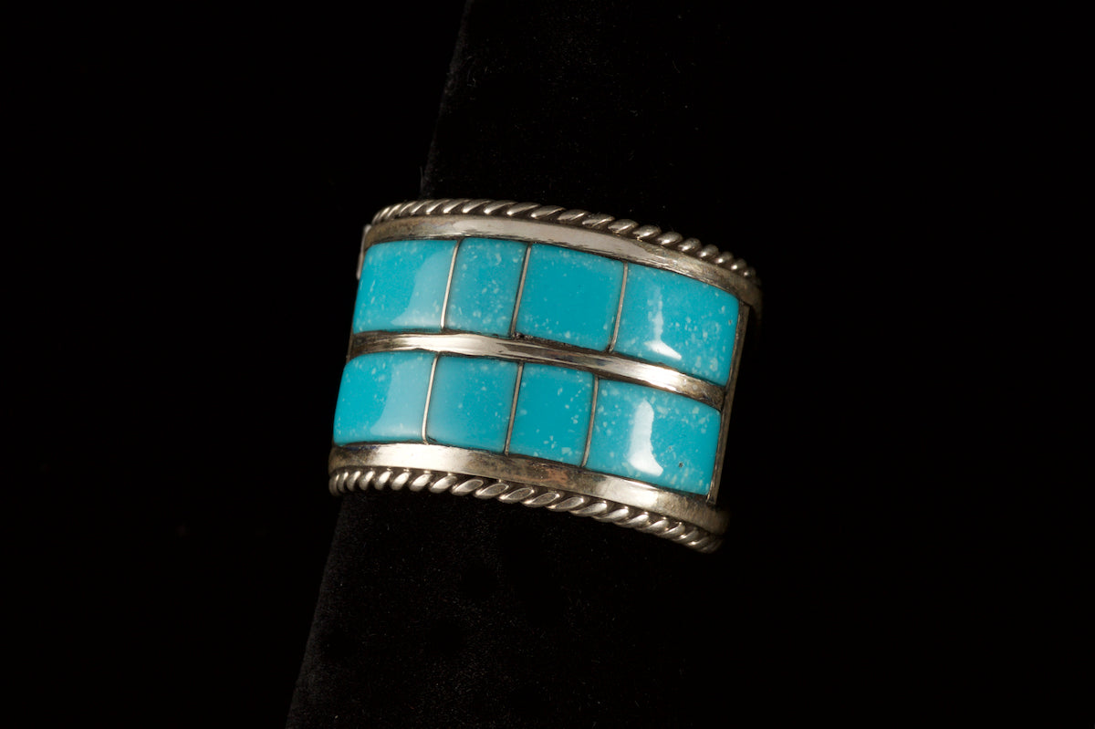 Women's Ring Turquoise Wide Channel Inlay