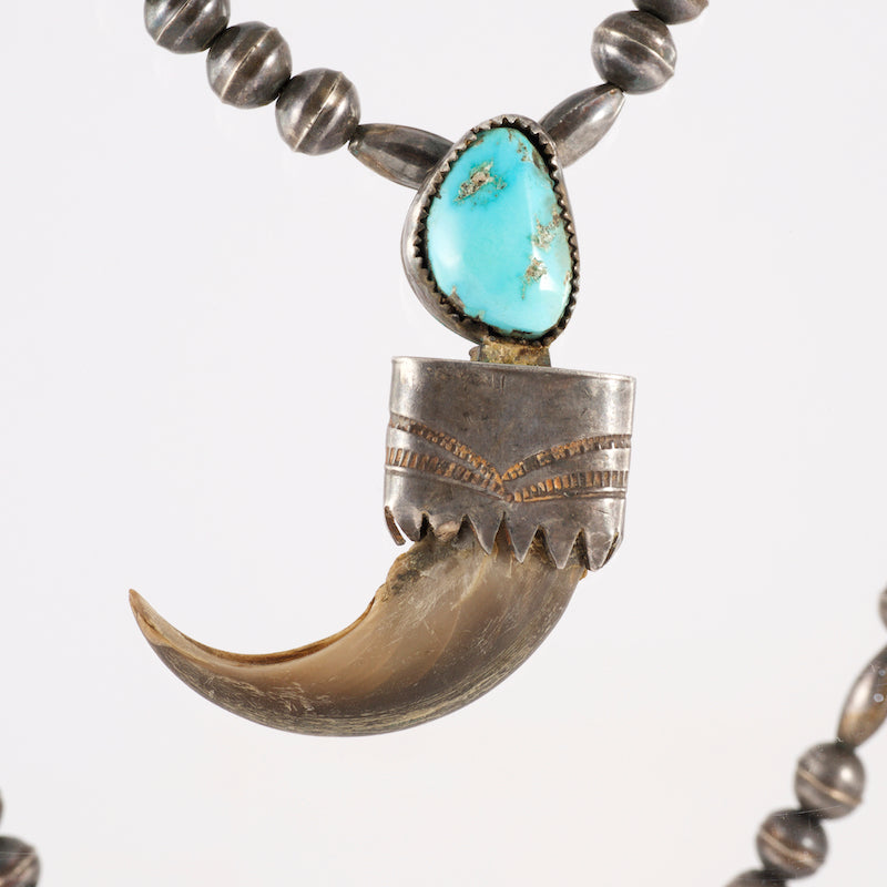 Necklace Vintage Hand Made Navajo Tears Bear Claw W Turquoise