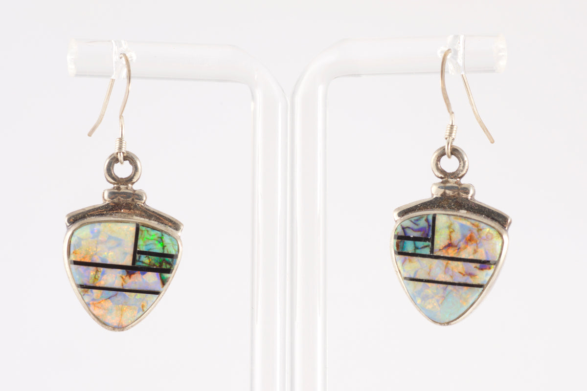Earrings Sterling Silver Opal and Turquoise