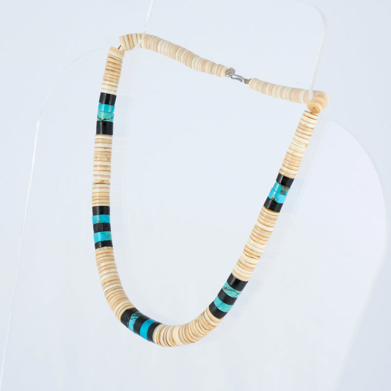 Necklace Old Shell Turquoise Jet