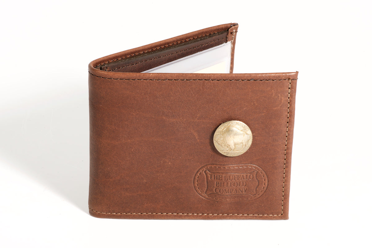 Buffalo Billfold Company - Bi-fold Bison Leather Wallet with Buffalo Nickel