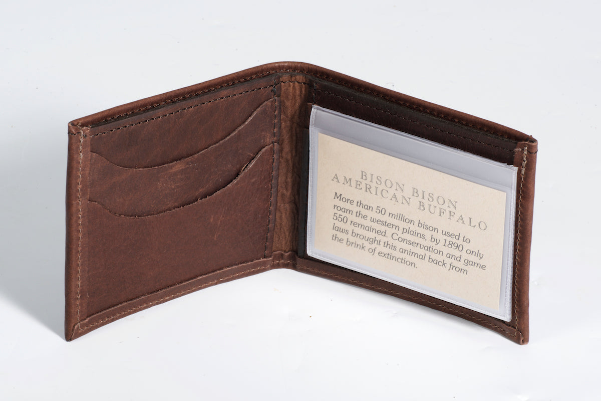 Buffalo Billfold Company - Bi-fold Bison Leather Wallet with Buffalo Nickel