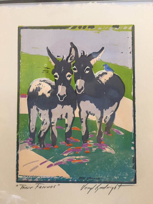 Veryl Goodnight - Lino Block Print - "3 FRIENDS"