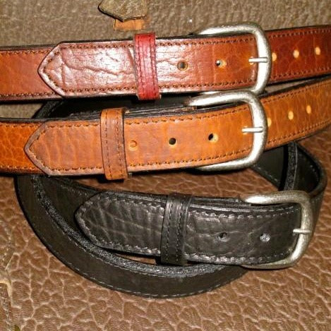Boston Leather - Saddle Stitched Bison Leather Belt - 1.5"