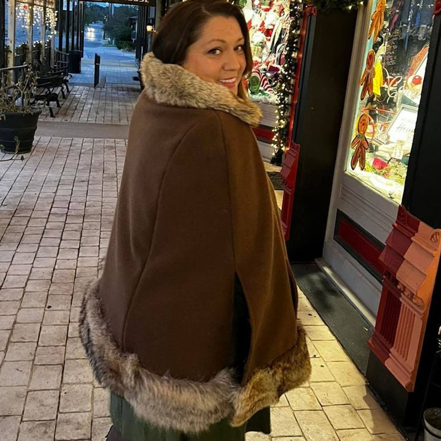 Woven Bison Cloth Cape with red fox collar and trim