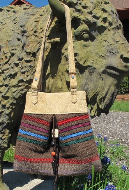Handwoven Bison Cloth & Bison Leather Purse