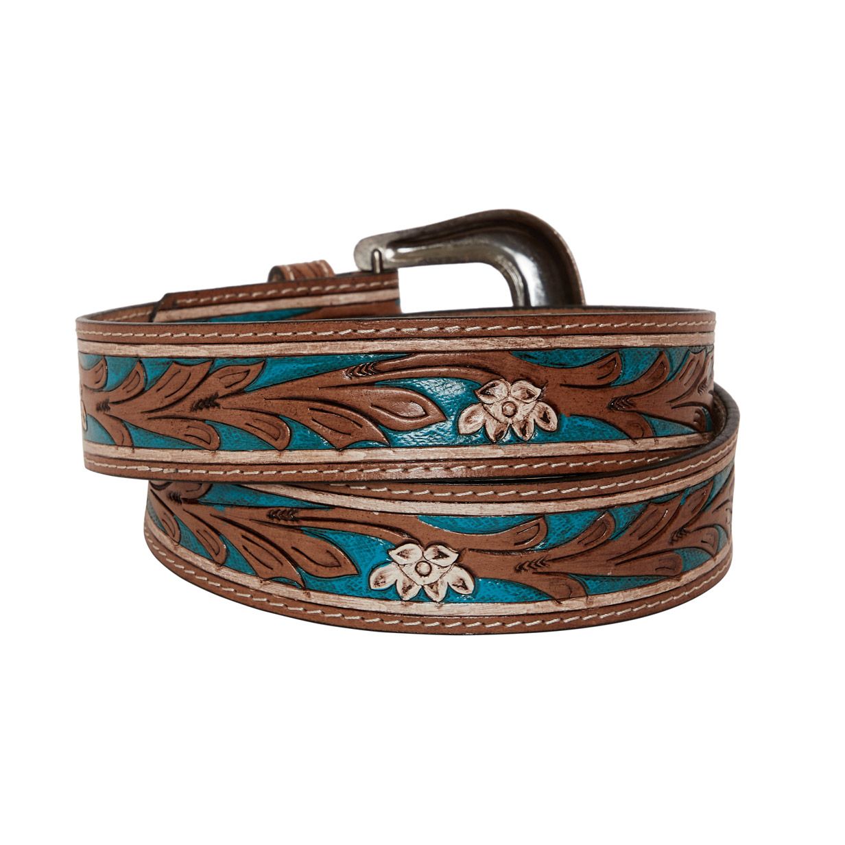 Myra Bag Checkered Brown Hand-Tooled Leather Belt S-4059, Medium
